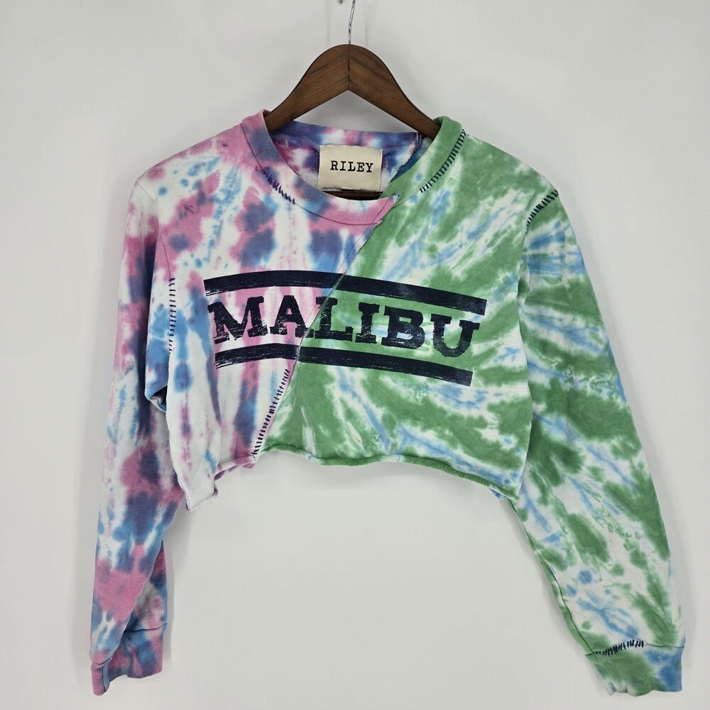 Riley Malibu Tie Dye Pullover Cropped Artsy Sweatshirt Street Wear XS